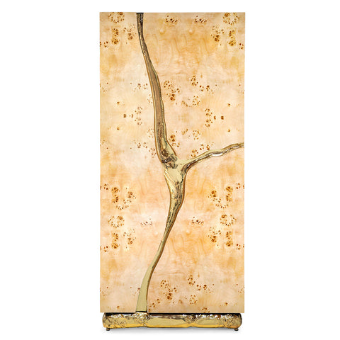 Walnut Brass Hidden Storage Display Cabinet Brass Accents