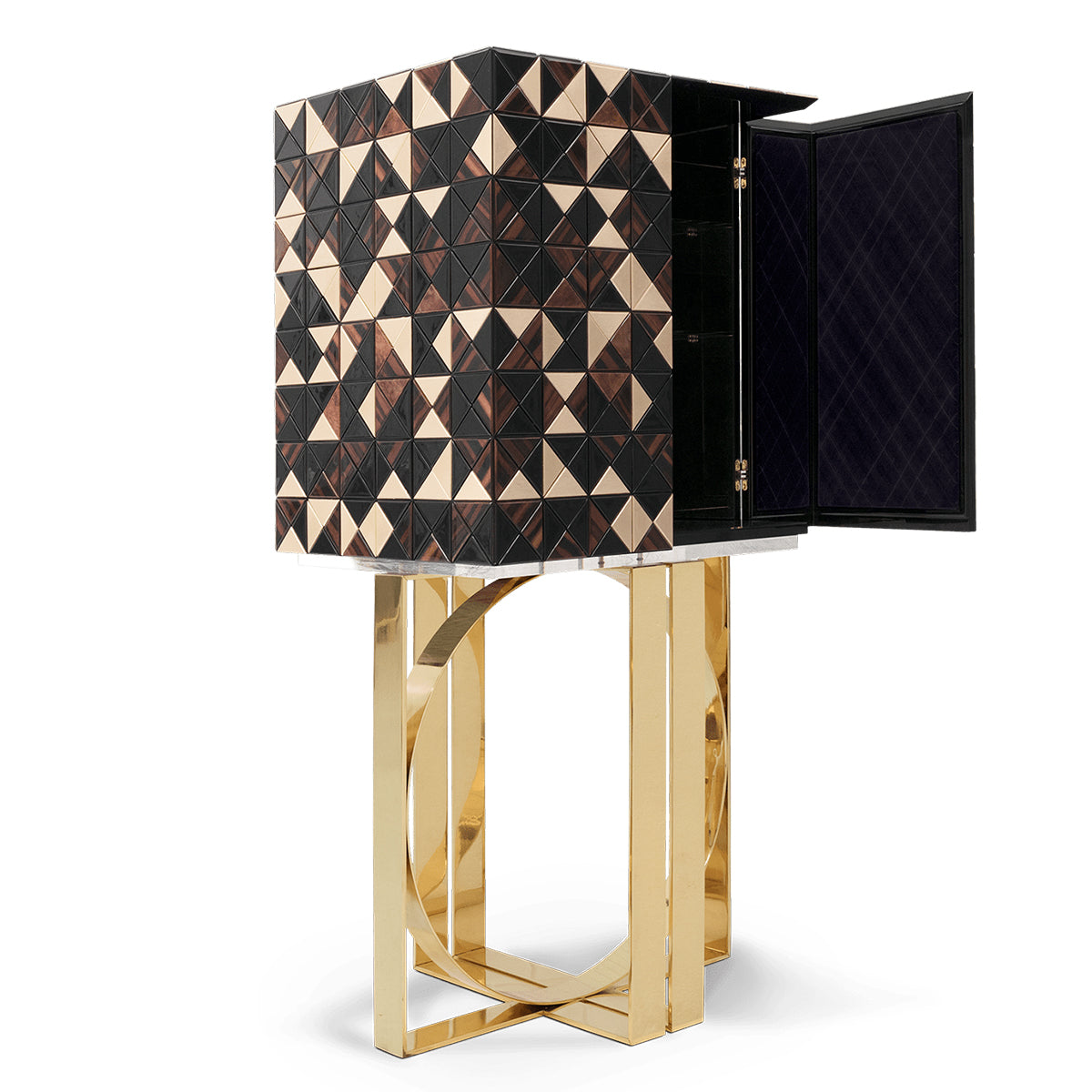Mirrored Lacquer Black Bar Cabinet