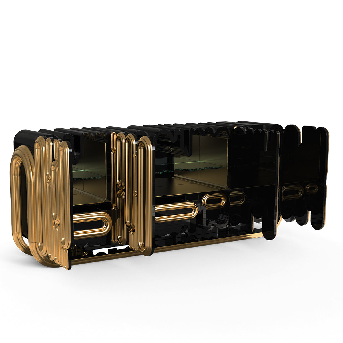 Gold Hidden Storage Sculptural Form Sideboard