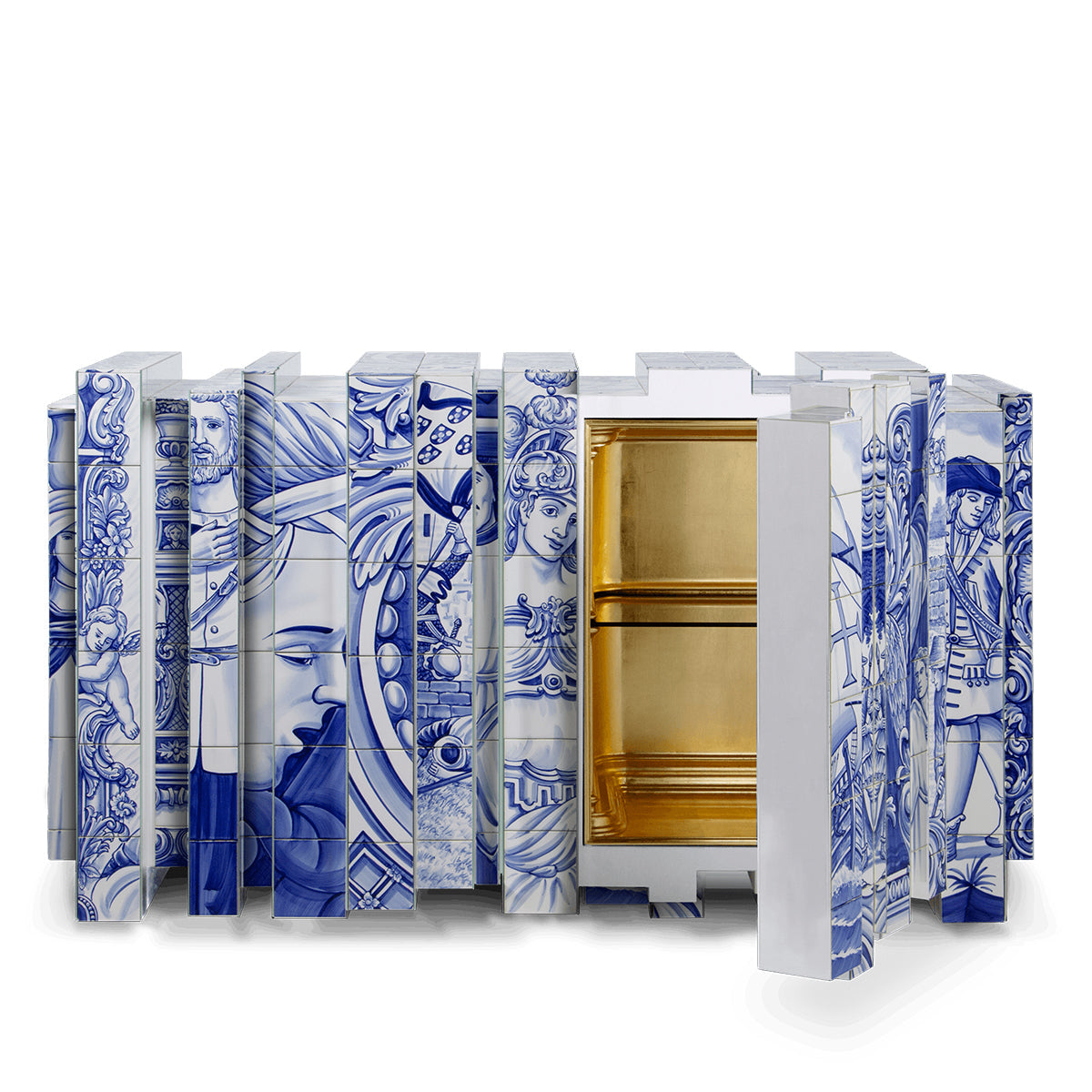 Hand-Painted Tile Sideboard Cabinet