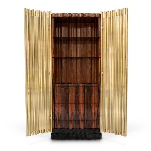 Brass Glass Hidden Storage Display Cabinet Glass Shelves