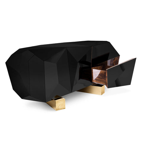 Black Faceted Sideboard Buffet Cabinet with Hidden Storage