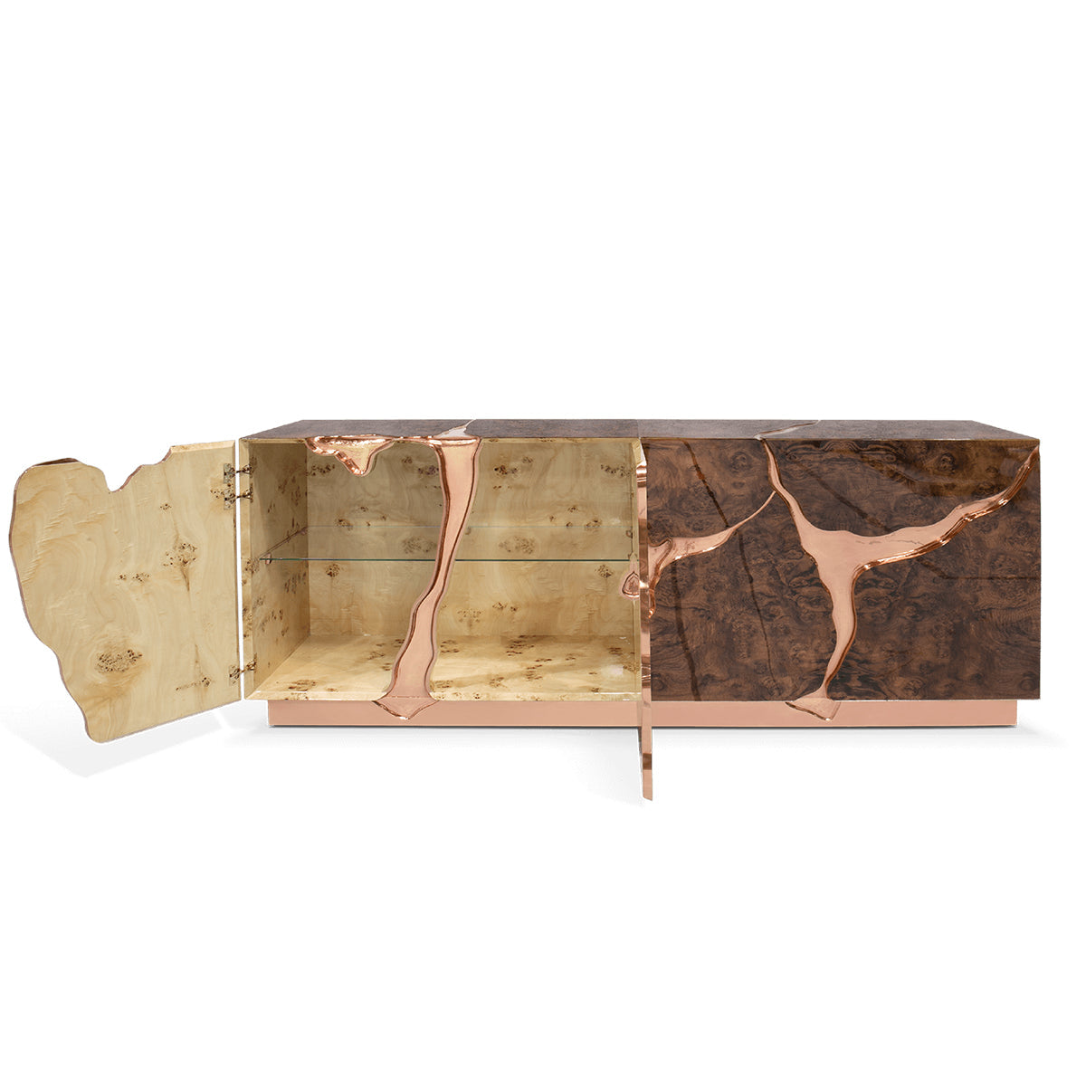 Black Gold Sideboard Cabinet with Sculptural Cracked Design