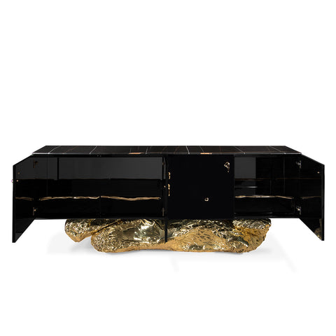 Gold Hidden Storage Sculptural Form Sideboard Dining Room