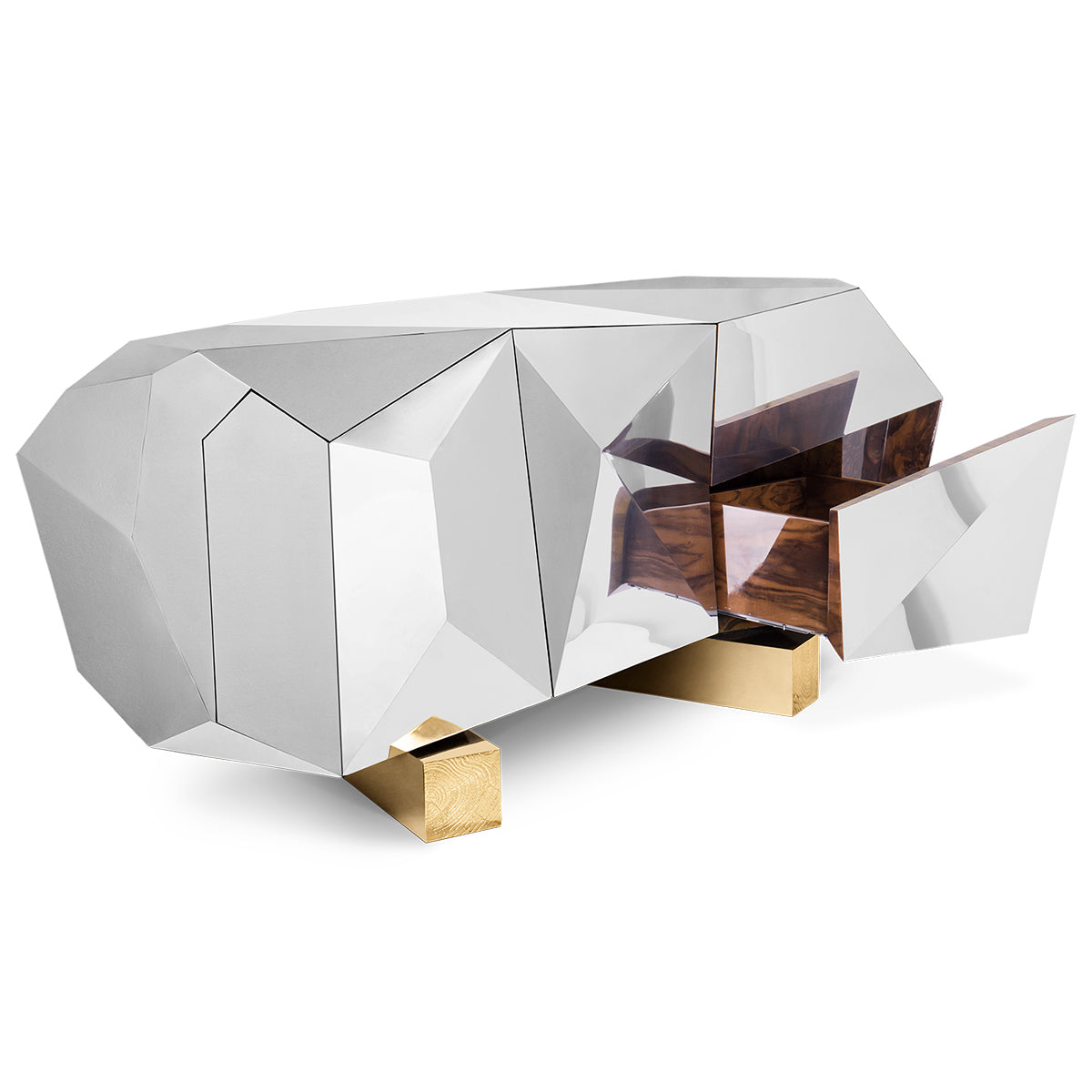 Black Faceted Sideboard Buffet Cabinet with Hidden Storage