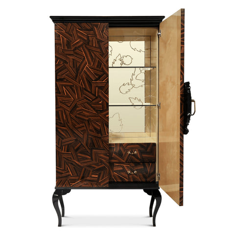 Sculptural Display Cabinet with Glass Shelves and Storage