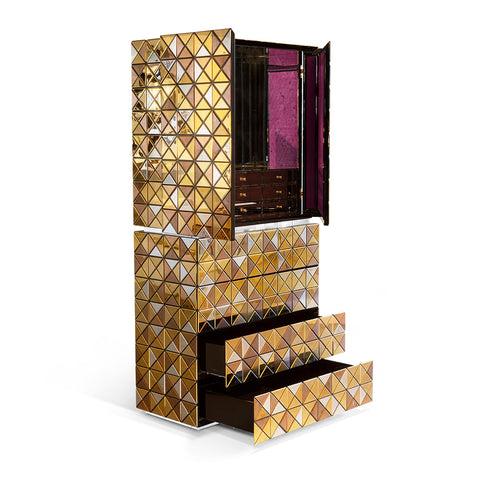 Walnut Brass Hidden Storage Display Cabinet