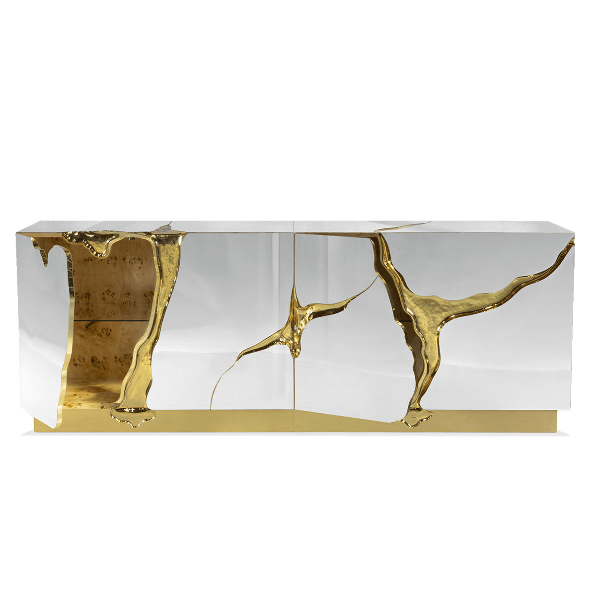 Black Gold Sideboard Cabinet with Sculptural Cracked Design