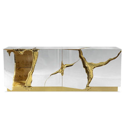 Black Gold Sideboard Cabinet with Sculptural Cracked Design