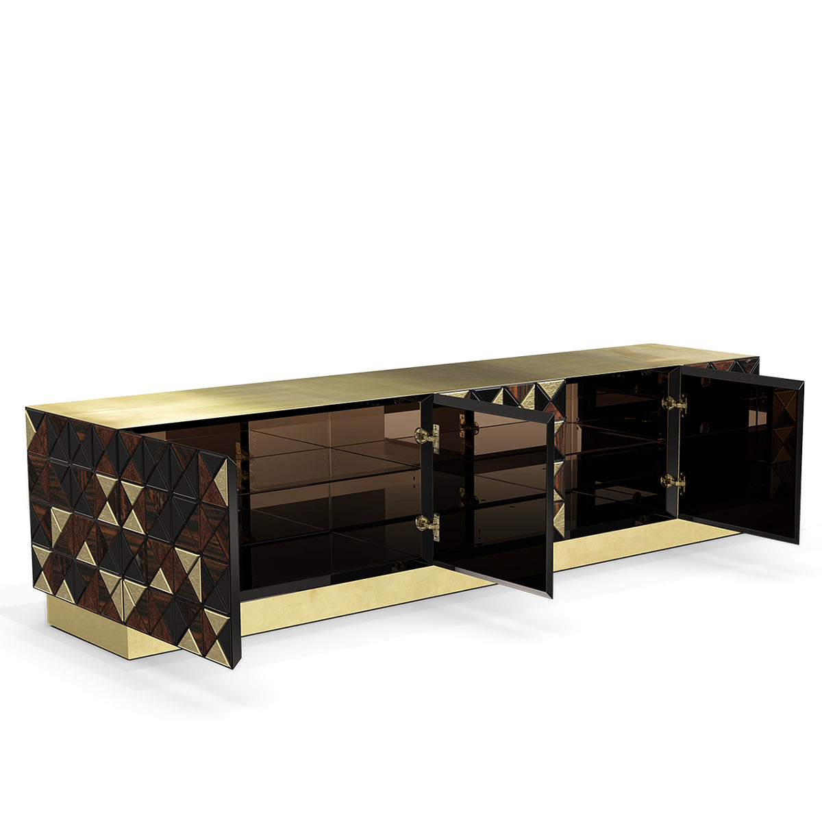 Walnut Brass Black Hidden Storage Cabinet