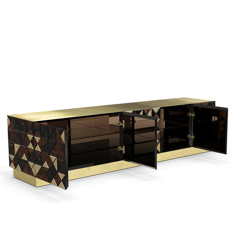 Walnut Brass Black Hidden Storage Cabinet
