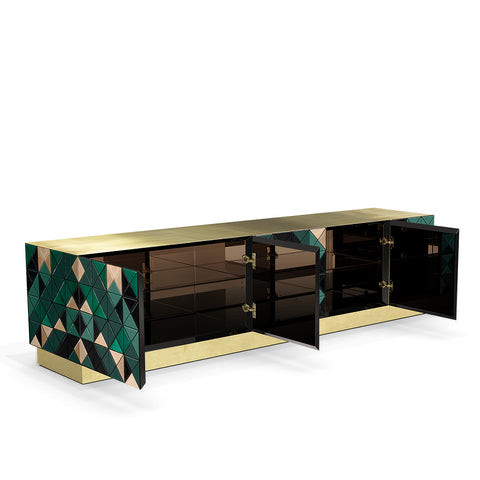 Walnut Brass Black Hidden Storage Cabinet