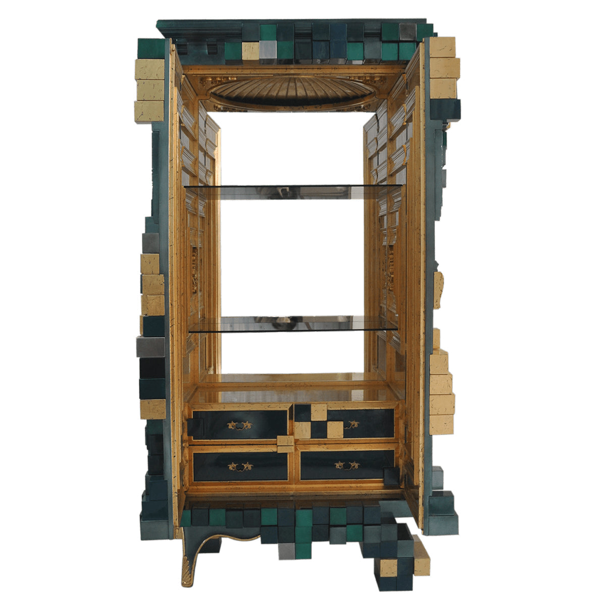 Glass Emerald Green Sculptural Form Display Cabinet