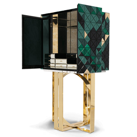 Mirrored Lacquer Black Bar Cabinet