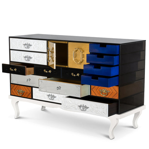 Patchwork Wood Sideboard Buffet Cabinet with Hidden Storage