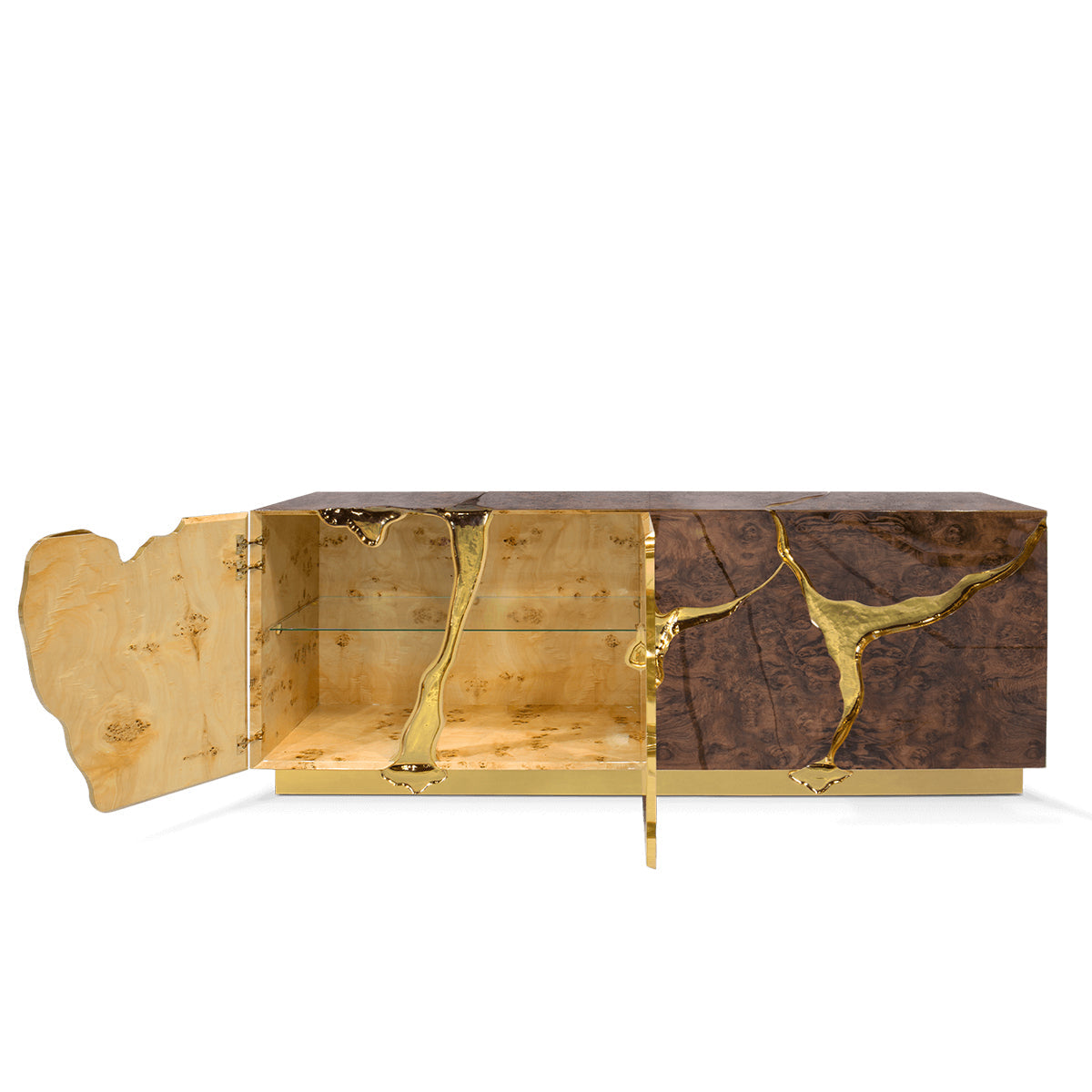 Black Gold Sideboard Cabinet with Sculptural Cracked Design