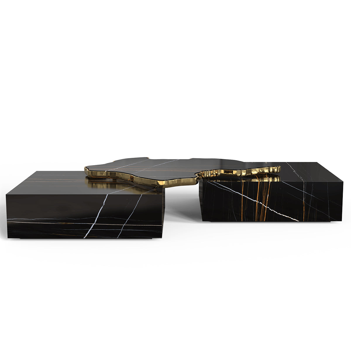 Luxury Sculptural Coffee Table Black & White High-Gloss Marble Finish