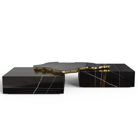 Luxury Sculptural Coffee Table Black & White High-Gloss Marble Finish