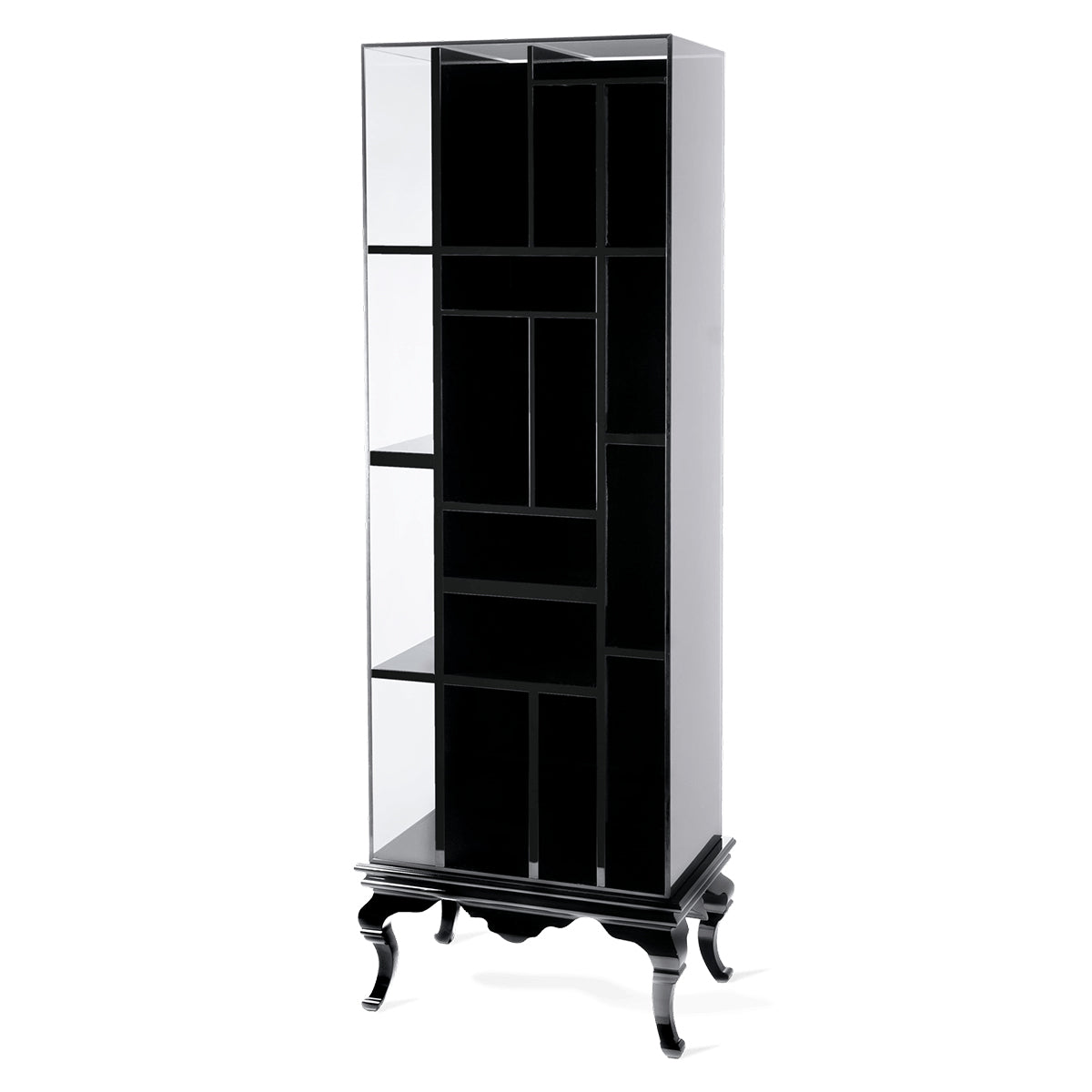 Tall Bookcase with Smoked Glass Shelves and Modern Display