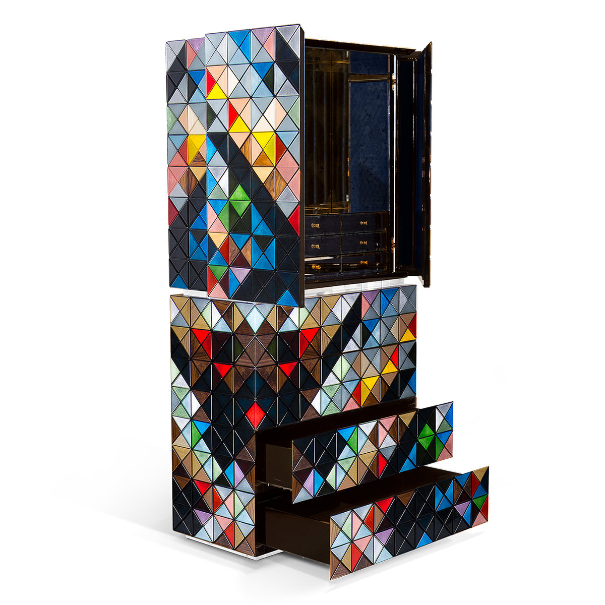 Walnut Brass Hidden Storage Display Cabinet
