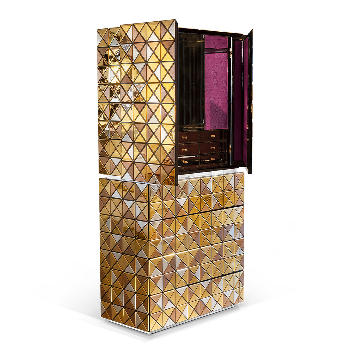 Walnut Brass Hidden Storage Display Cabinet