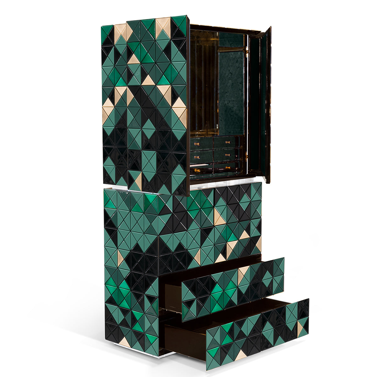 Walnut Brass Hidden Storage Display Cabinet