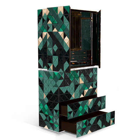 Walnut Brass Hidden Storage Display Cabinet