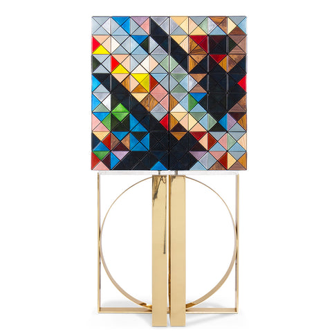 Mirrored Lacquer Black Bar Cabinet