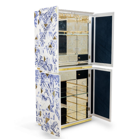 Walnut Brass Hidden Storage Display Cabinet