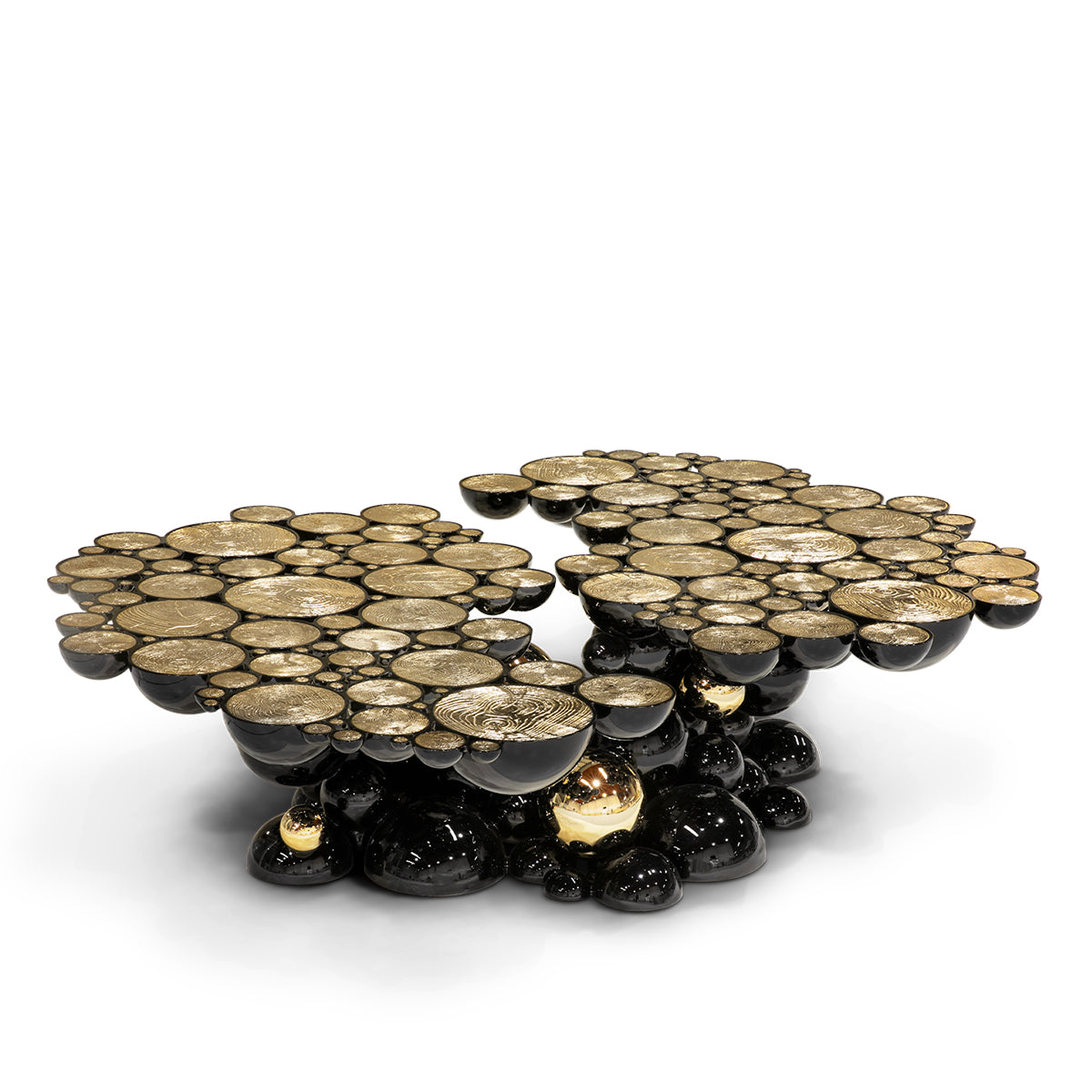 Brass Glass Black Sculptural Form Coffee Table