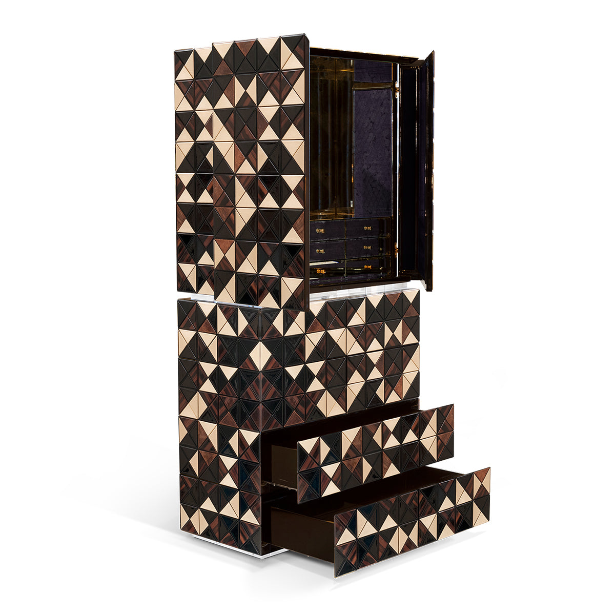 Walnut Brass Hidden Storage Display Cabinet