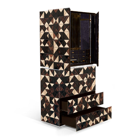 Walnut Brass Hidden Storage Display Cabinet