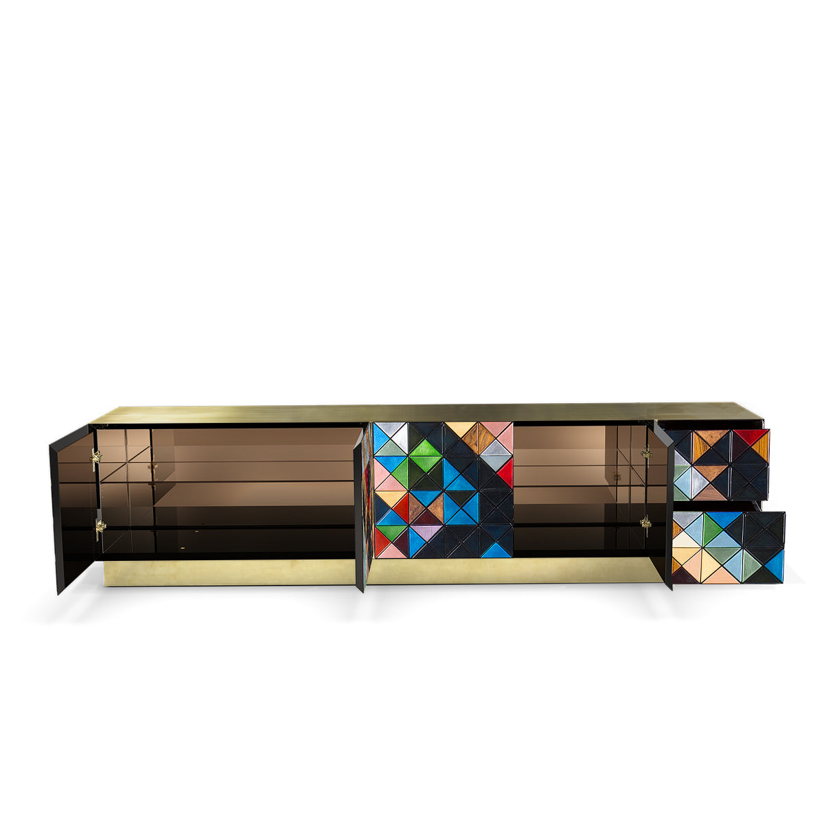 Walnut Brass Black Hidden Storage Cabinet