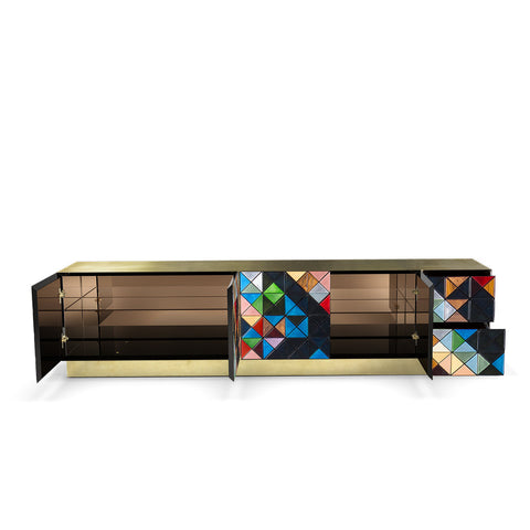 Walnut Brass Black Hidden Storage Cabinet