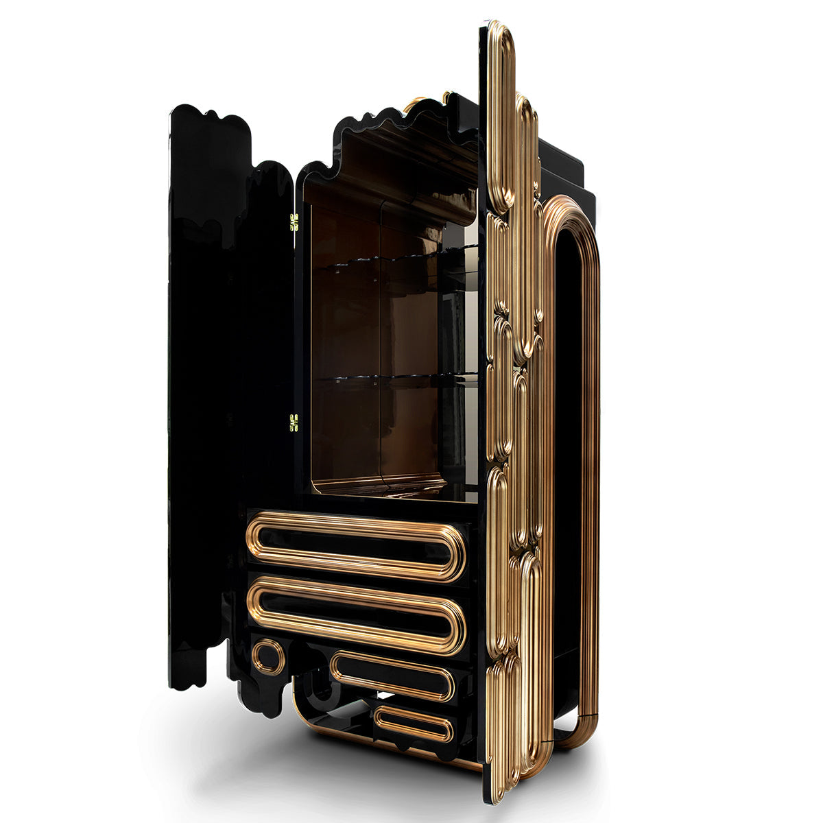 Brass Glass Hidden Storage Bar Cabinet