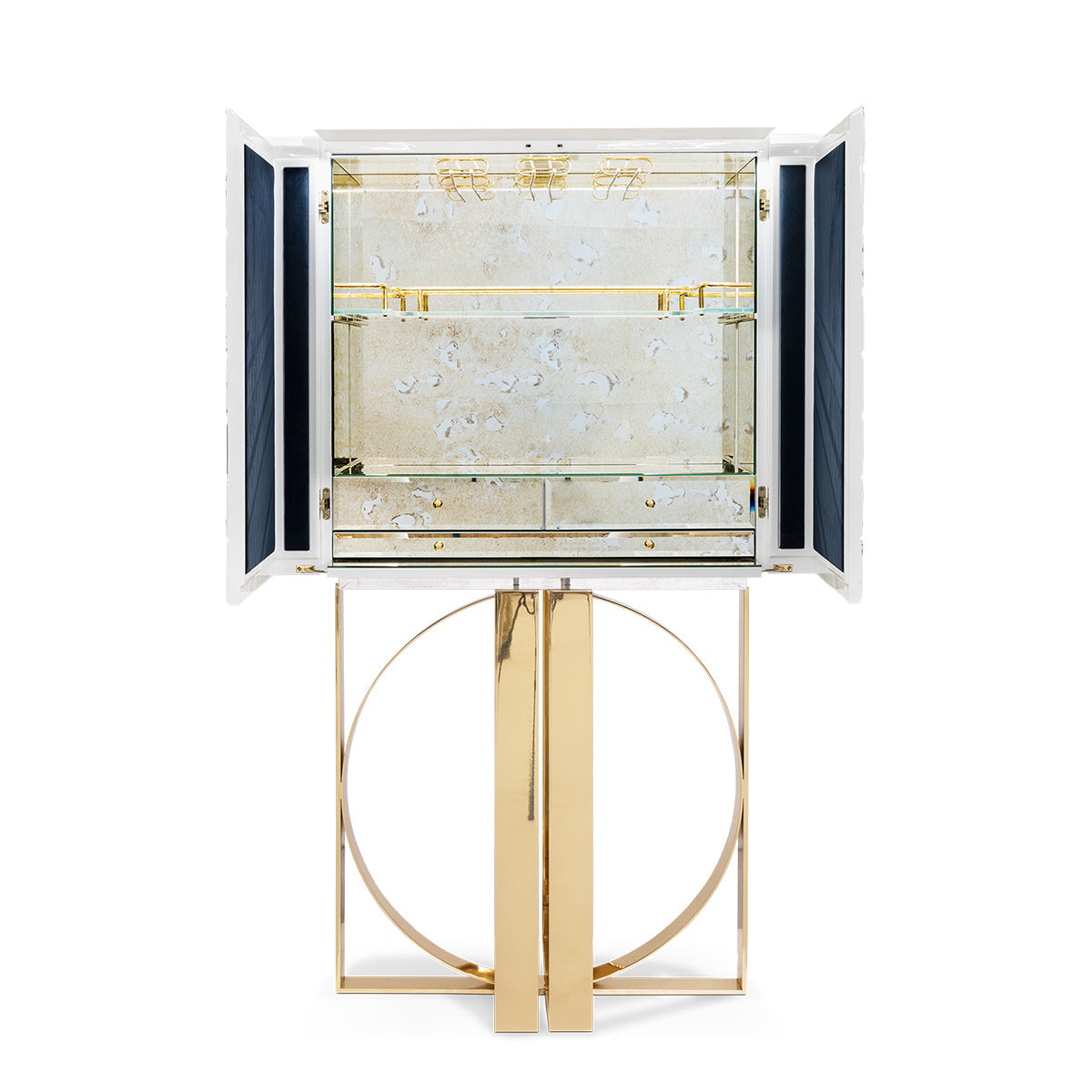 Mirrored Lacquer Black Bar Cabinet