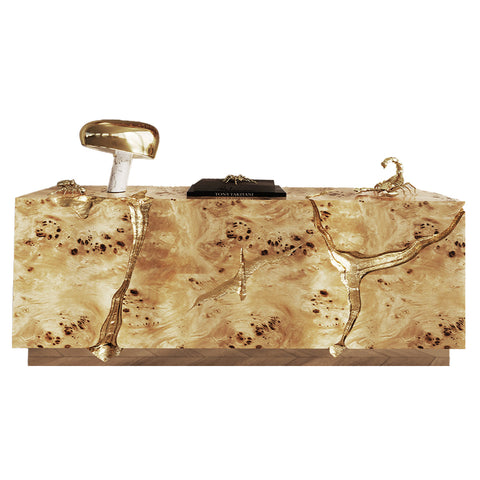 Black Gold Sideboard Cabinet with Sculptural Cracked Design
