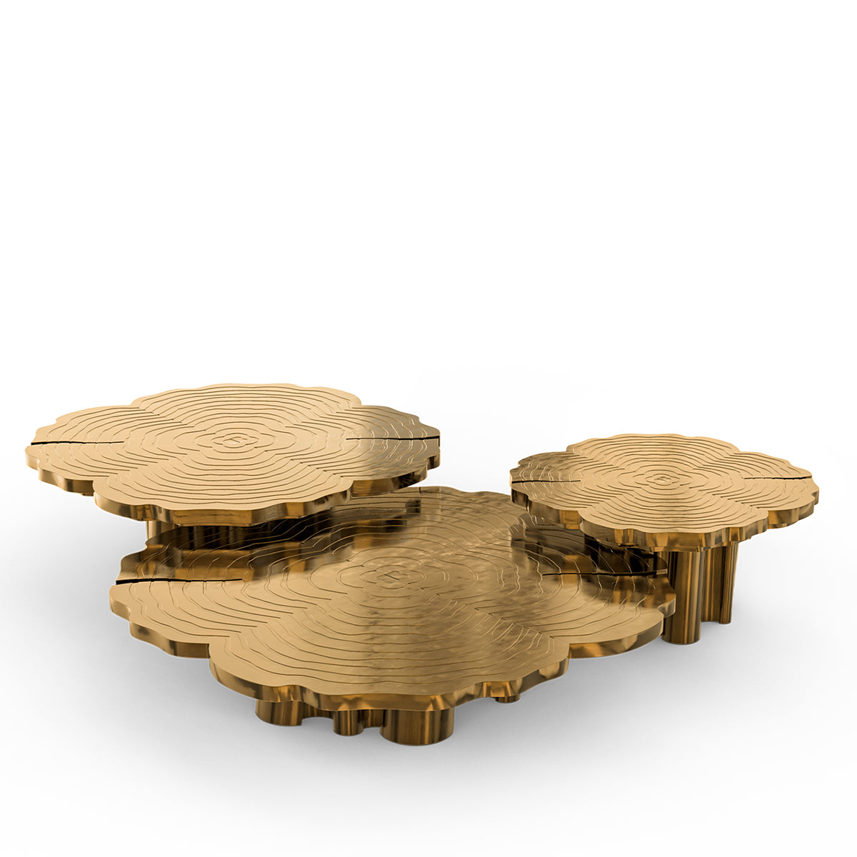 Brass Wood Sculptural Form Coffee Table