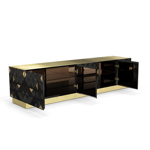 Walnut Brass Black Hidden Storage Cabinet