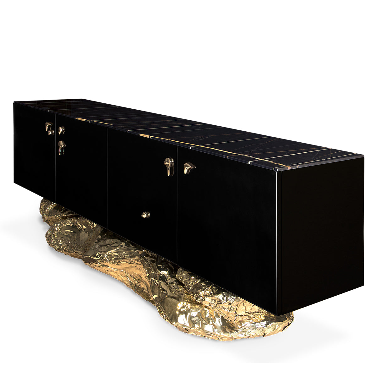 Gold Hidden Storage Sculptural Form Sideboard Dining Room