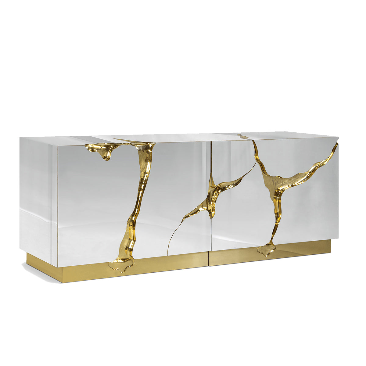 Black Gold Sideboard Cabinet with Sculptural Cracked Design