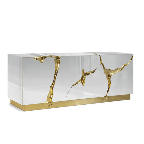 Black Gold Sideboard Cabinet with Sculptural Cracked Design