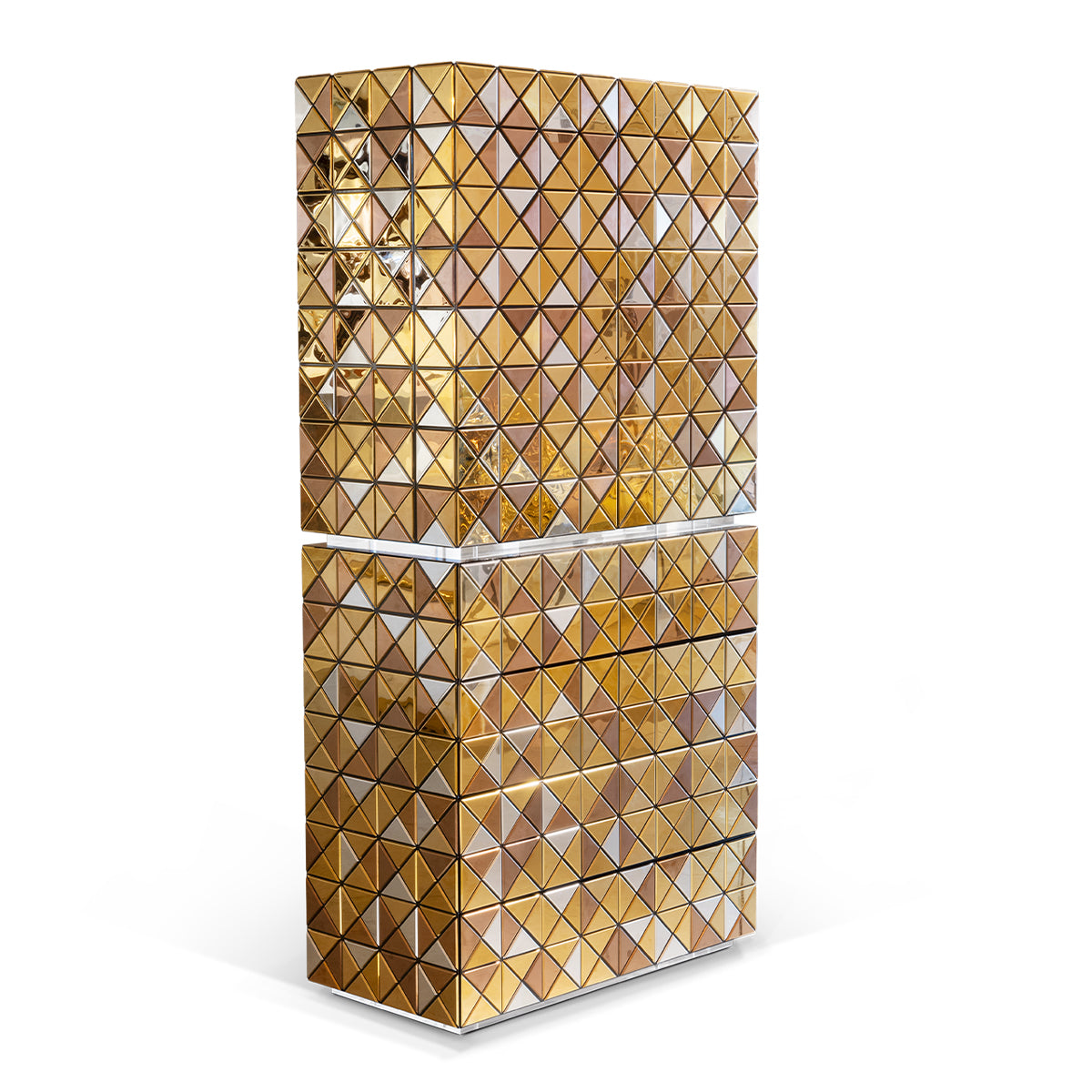 Walnut Brass Hidden Storage Display Cabinet