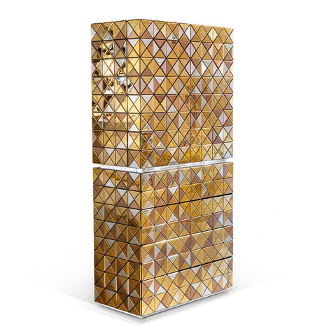 Walnut Brass Hidden Storage Display Cabinet