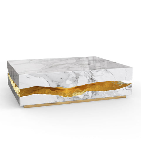 Brass Stone White Sculptural Form Coffee Table