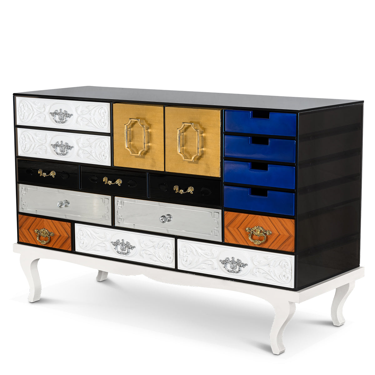 Patchwork Wood Sideboard Buffet Cabinet with Hidden Storage