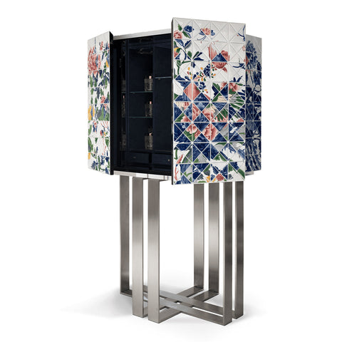 Mirrored Lacquer Black Bar Cabinet