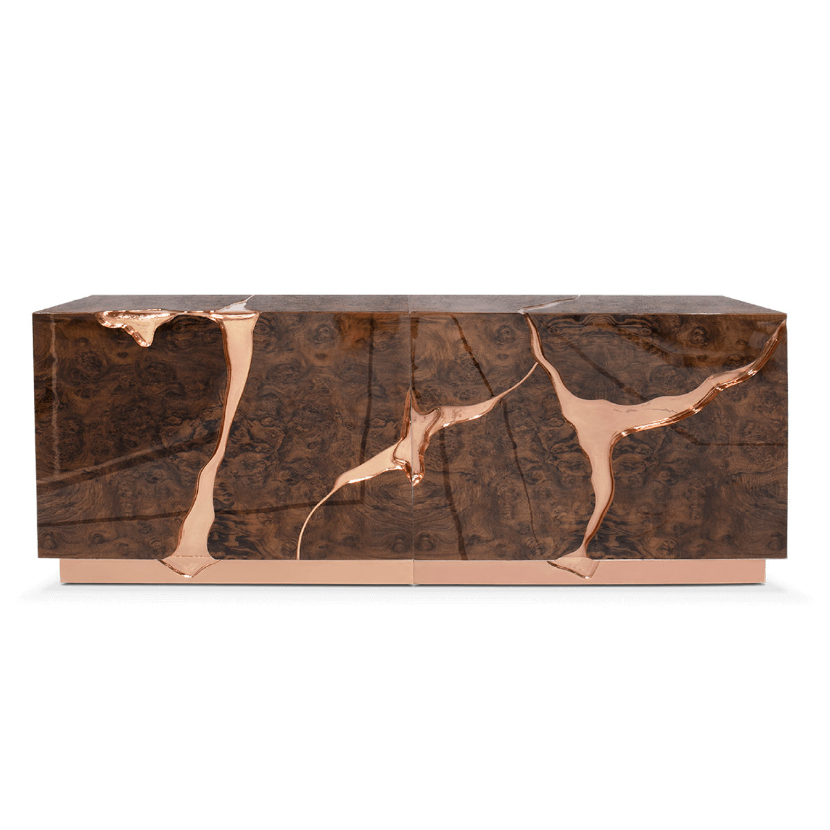 Black Gold Sideboard Cabinet with Sculptural Cracked Design