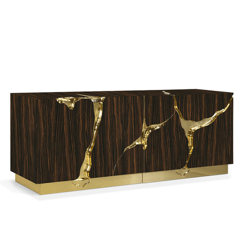 Black Gold Sideboard Cabinet with Sculptural Cracked Design
