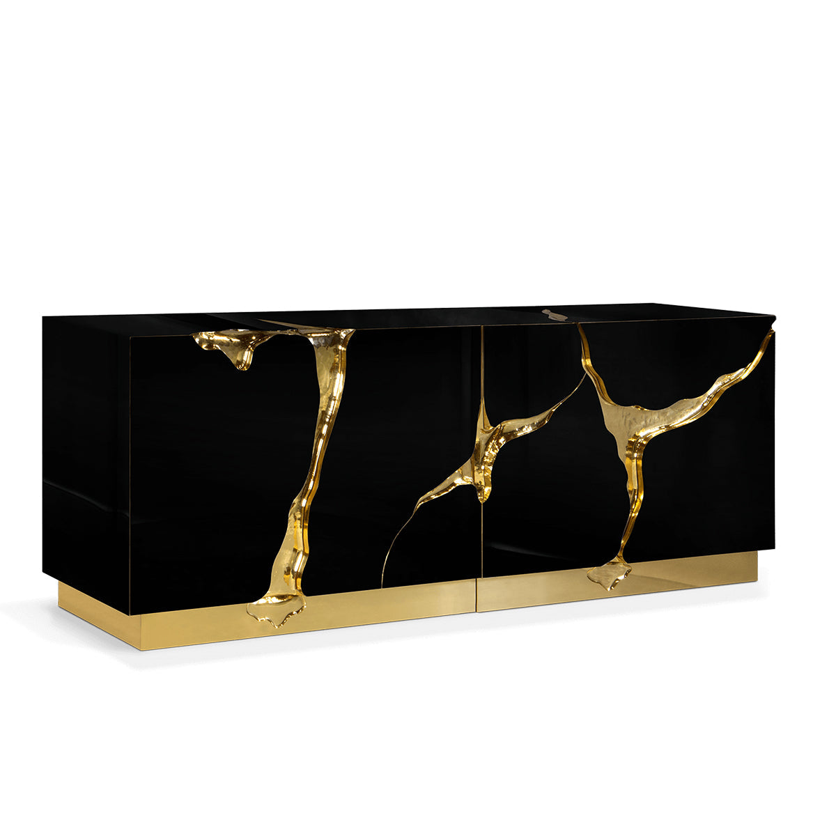 Black Gold Sideboard Cabinet with Sculptural Cracked Design